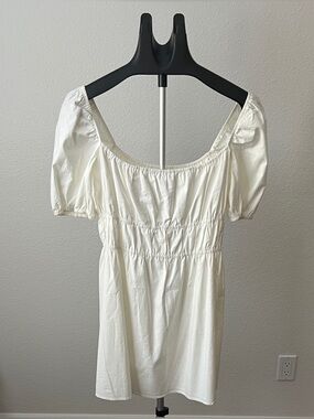 Reformation Woods Smocked Waist Puff Sleeve Mini Babydoll Dress White Large L